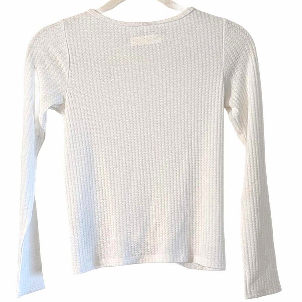 Abercrombie Kids Waffle Knit Tie Front Shirt Girls 9/10 White Long Sleeve Moose - Picture 3 of 7